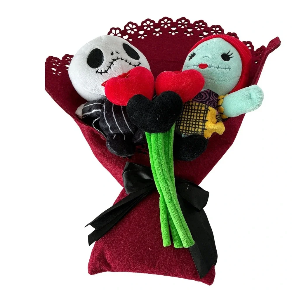 Disney Nightmare Before Christmas Jack Sally Plush Bouquet‎ Heart Red 14in Gift